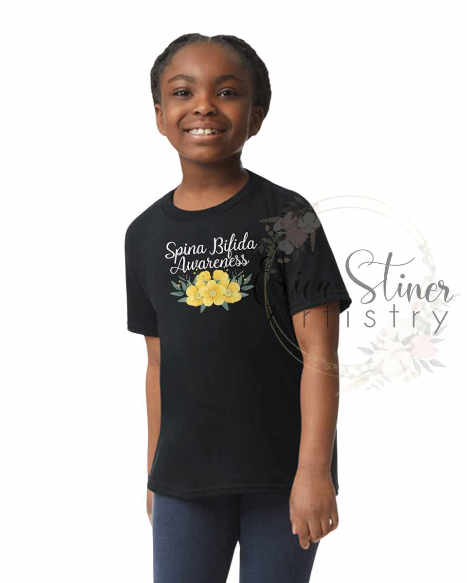 Spina Bifida Awareness Floral Spine Tee- Youth