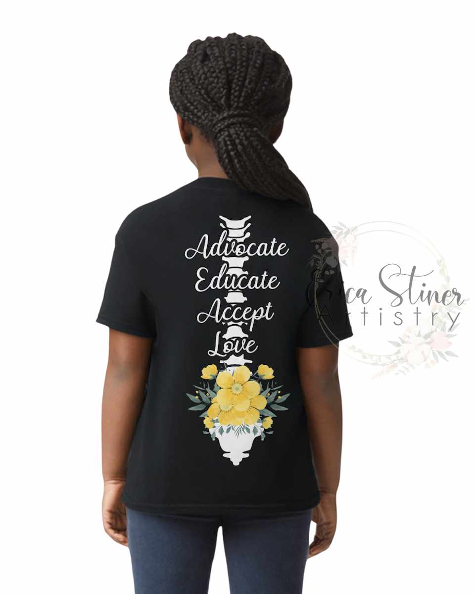 Spina Bifida Awareness Floral Spine Tee- Youth