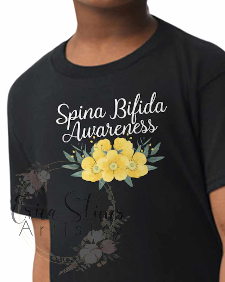 Spina Bifida Awareness Floral Spine Tee- Youth